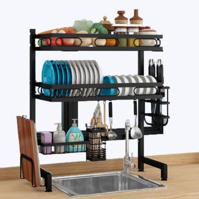 AliGan 65cm Stainless Steel Dish Racks Black Over Sink Kitchen Storage Organizer Shelf Display Stand Dish Drying Rack Organizer